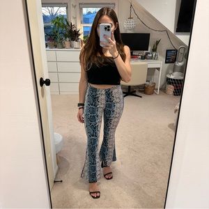 Blue Snake Skin Print Bell Bottom Leggings